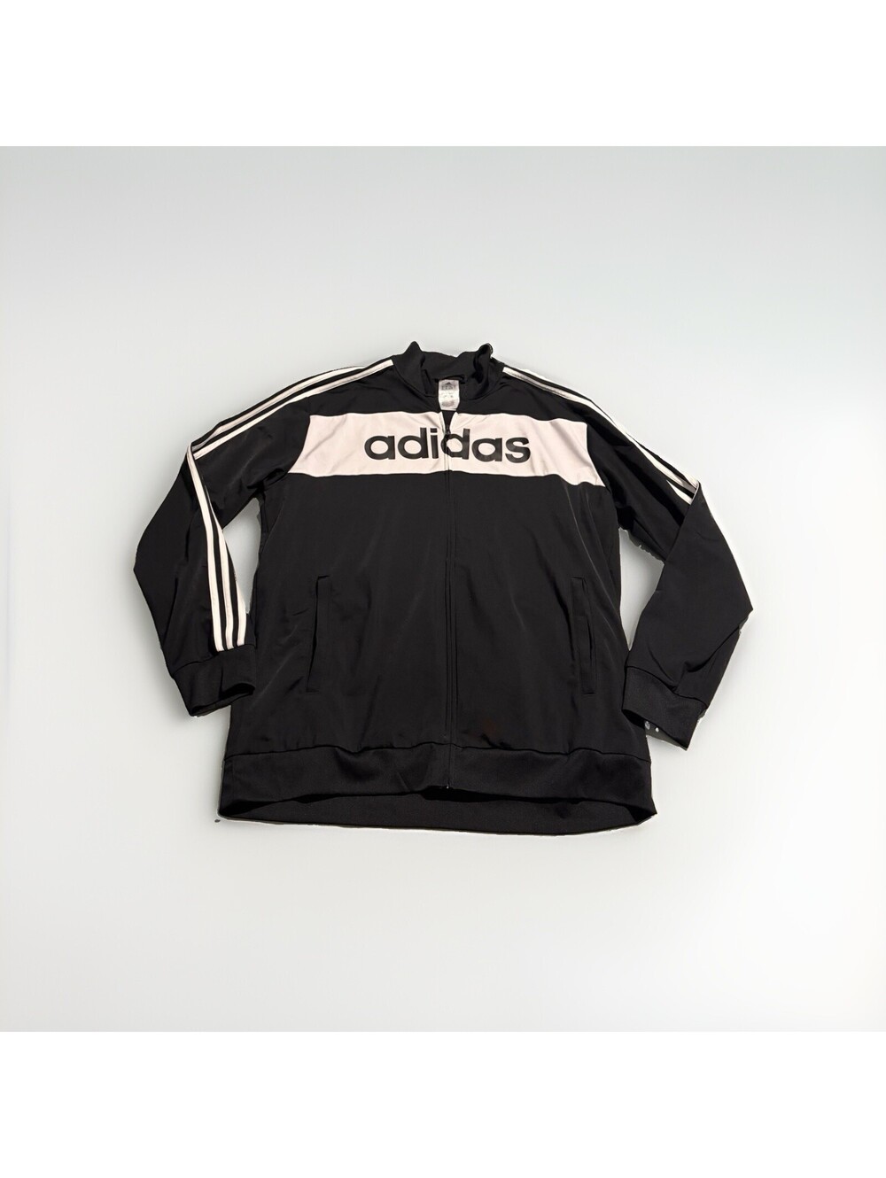 Adidas Track Jacket Mens XLarge Black Full Zip 3 Stripe Athletic Training Jacket